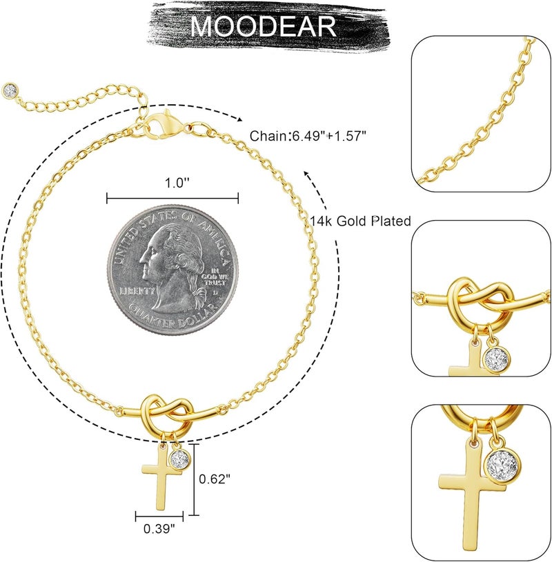 Moodear Valentines Day Gifts for Her, Dainty 925 Sterling Silver/14k Gold Plated CZ Cross Bracelet Layered Snake Pearl Chain Knot Bracelets for Women Trendy Religious Christian Jewelry - Image 5